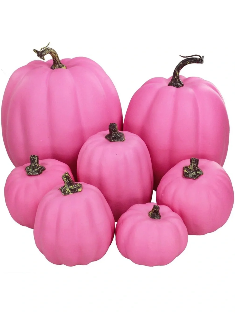 New 7 Pcs Assorted Sizes Hot Pink Artificial Pumpkins Fall Decorative